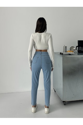 Kadın Dar Paça Çift İğne Kot Dar Paça Pantolon Buz Mavi