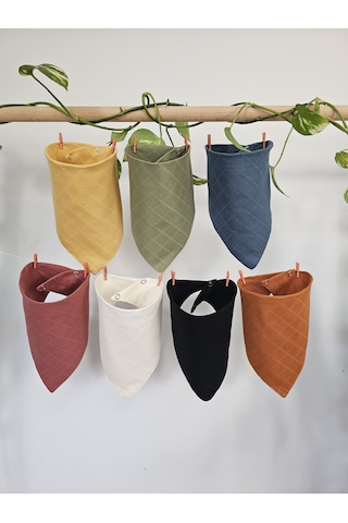 7 Adet Pamuklu Çift Katlı Çıtçıtlı Müslin Fular & Salya Önlüğü Çok Renkli