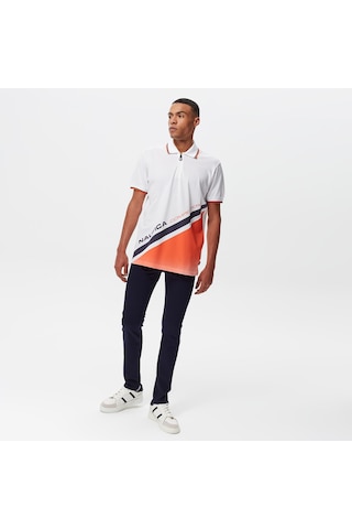 Nautica Erkek Beyaz Classic Fit Kısa Kollu Polo Renk Bloklu K35428t Beyaz