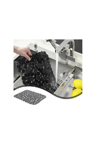 Besthome1 Mutfak/banyo Lavabo Koruması - 40x30 Cm Kauçuk Kaymaz Mat, Su Geçirmez, Çizik Koruyucu, Kolay Temizlenir Siyah Siyah
