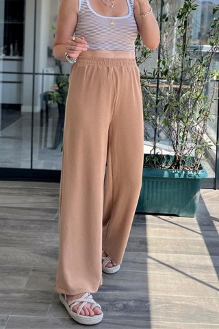 Trend Alisse Beli Lastikli Cepli Bol Paça Kadın Pantolon Vizon Camel - Vizon
