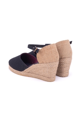 Star Tombis Gerçek Elişi Siyah Hasır Dolgu Topuk Keten Hasır Espadril Handmade Siyah