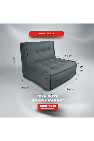 Xpermate Zen Sırtlı Minder İskandinav Tarzı Minder 80x60 Antrasit