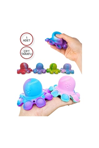 Toyfest Push Popper Flip Octopus Yumuşak Stress Giderici Çift Taraflı Anahtarlık