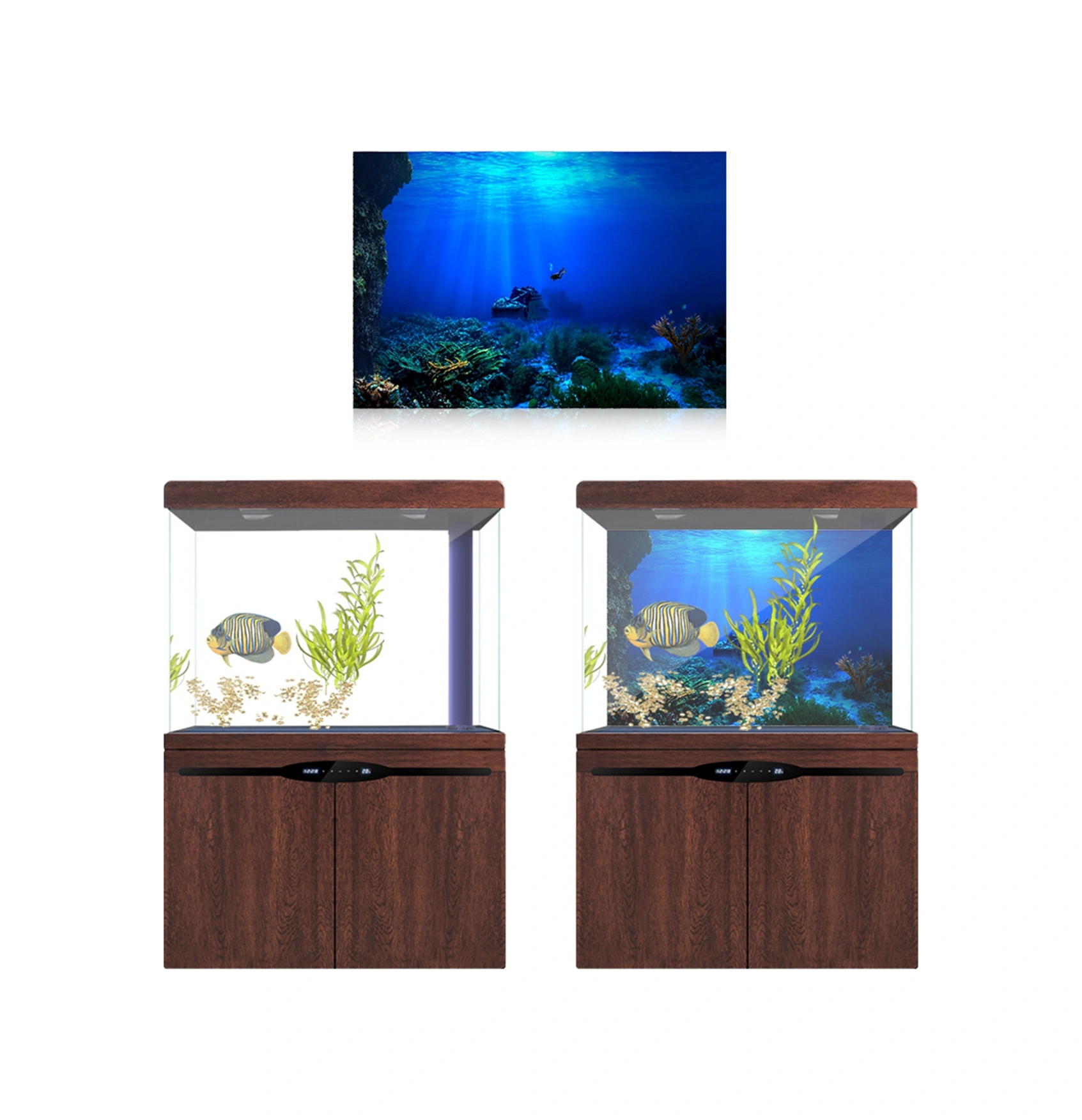 Yaleker Akvaryum Arka Plan Dekorasyonu - Deniz Dünyası Desenli 122x61cm Pvc Otomatik Yapışkan Su Geçirmez Zımpara Diğer