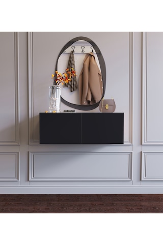 Duvara Monte Siyah %100 Mdf Fonksiyonel Modern 2 Kapaklı Dresuar Siyah