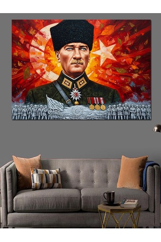 Türk Bayrağı Mareşal Mustafa Kemal Atatürk Ve Kahraman Türk Askeri Dekoratif Kanvas - Mdf Ahşap Tablo