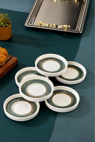 Cooker 6'lı Lyon Porselen Çay Tabağı Yeşil