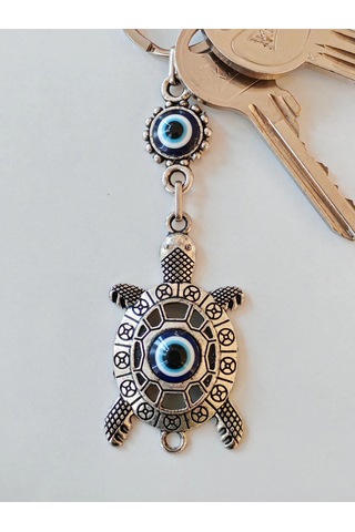 Moncuk Design Nazar Boncuklu Kaplumbağa Metal Anahtarlık