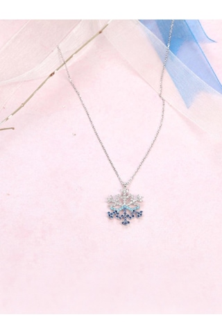 Brezza Lusso Jewelry Kar Tanesi Firuze Taşlı Mavi Geçişli Kadın Gümüş Kolye 45 CM