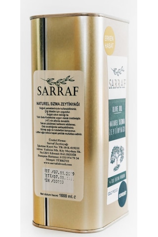 Sarraf Erken Hasat Soğuk Sıkım Naturel Sızma Zeytinyağı Teneke 1 L