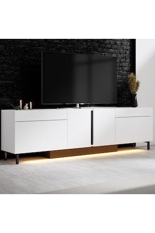 Paris Siyah Demir Ayaklı Rgb Led Işık Sistemli Beyaz Tv Ünitesi Tv Sehpası Beyaz - Siyah