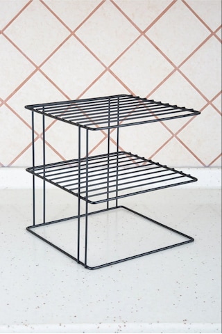 Magic Objects Siyah 3 Katlı Dolap İçi Raf Düzenleyici Mutfak Düzenleyici Tabak Bardak Düzenleyici Siyah