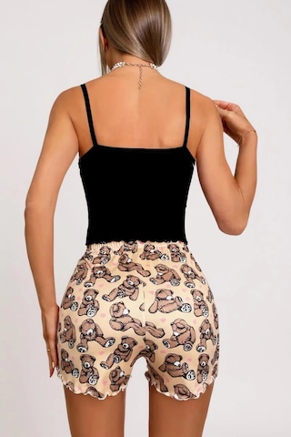 Modadua Renkli Ayıcık Desenli Askılı Şortlu Kadın Pijama Takımı
