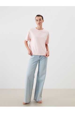 Lcw Comfort Pembe Taşlı Soft Touch Kadın Tişört