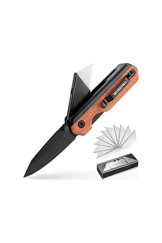 Workpro Wp211015 2-ın-1 Ahşap Saplı Profesyonel Cep Çakısı & Katlanır Rötuş Maket Bıçağı + 11 Adet Y