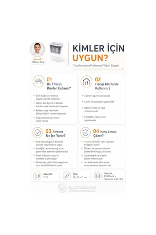 Transformacion 2 Adet Profesyonel Yoğurt Süzgeci, 2.2l Büyük Kapasiteli, Paslanmaz Çelik Filtreli Ev Yapımı Yoğu Diğer