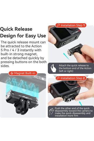 Djı Action 5 Pro / 4/3 Amagisn Metal Manyetik Hızlı Bırakma Dağı Çift Arayüz Adaptörü İçin Siyah