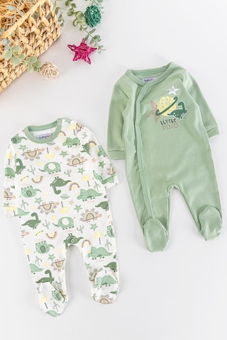 Baby Dino Figürlü Uzun Kollu 2'li Erkek Bebek Tulum Takım 001