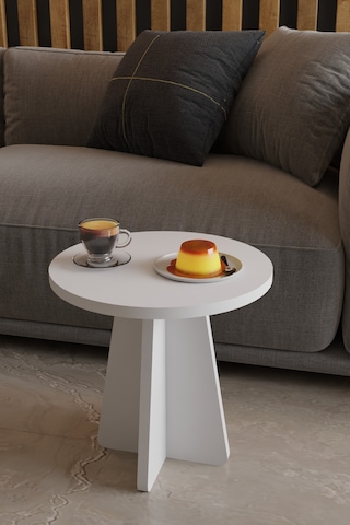 Alpa Ev Mobilya 3 Lü Mantar Zigon Sehpa Seti Modern Yuvarlak Tasarım, Dekoratif İskandinav Stil Beyaz