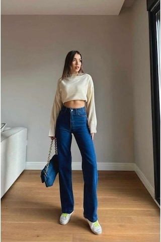 Vanes Gold Ikon 90's Koyu Mavi Likralı Süper Extra Yüksek Bel Palazzo Salaş Jean Pantolon Koyu Mavi