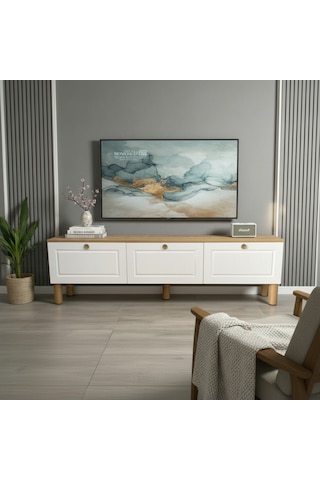 Zenith Membran Mdf Kapaklı Modern Tv Ünitesi - Beyaz Beyaz
