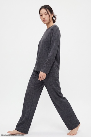 Siyah İnci Leopar Baskılı Örme Pijama Takım 8078 Antrasit Leopar
