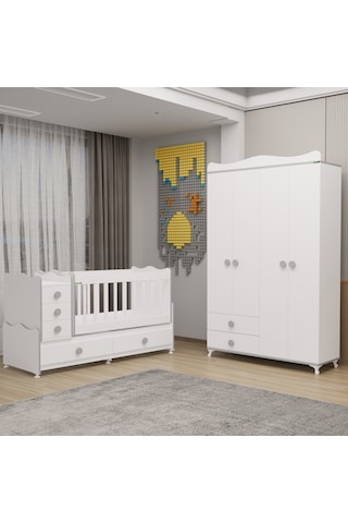 Melina Bebek Odası Yıldız 4 Kapaklı Dolap - Gri Beyaz