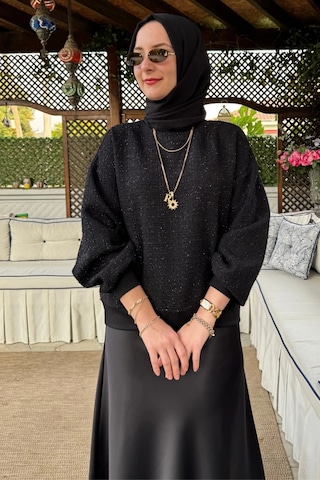 Rabia Şamlı Tanem Tüvit-saten Etekli Takım Siyah Normal
