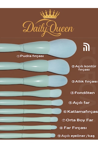 10 Lu Plastik Saplı Makyaj Fırça Seti Yumuşak Sentetik Kıllar, Profesyonel Sonuç Buz Mavi