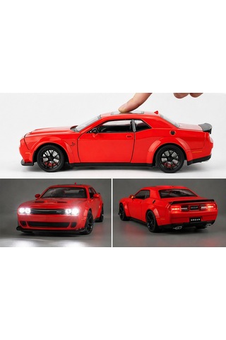 Dodge Challenger 1:24 Ölçek Diecast Metal Model Araba Sesli Ve Işıklı Kapı Kapılar Açılır