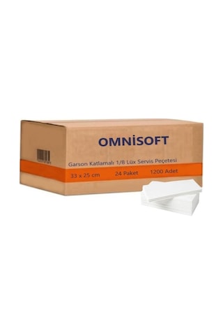 Omnisoft 33 x 25 CM 1/8 Garson Katlı Lüks Servis Peçetesi Beyaz 1200 Adet
