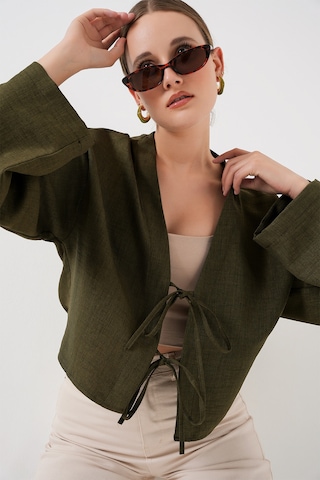 Bigdart Önü Bağlamalı Keten Kimono 960 - Haki