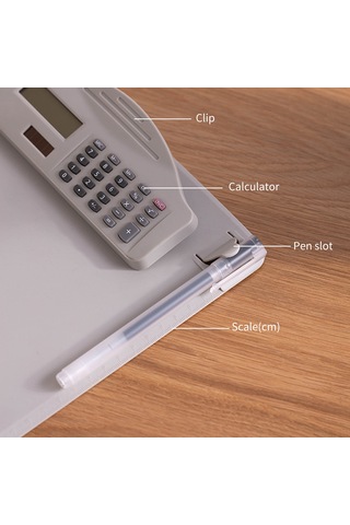 A4 Kağıt Dosyası İçin Çok Fonksiyonlu Klip Tahtası, Bağlayıcı Hesap Makinesi, Yazı Defteri, Kalem Yuvası Ve Ölçek, Öğrenci Ofisi İş Dosyası İçin Uygun Beyaz