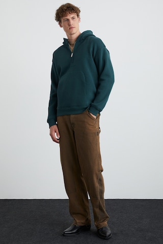 Grimelange Pavle Erkek Kapüşonlu Kanguru Cepli Fermuar Yakalı Yeşil Sweatshirt Yeşil