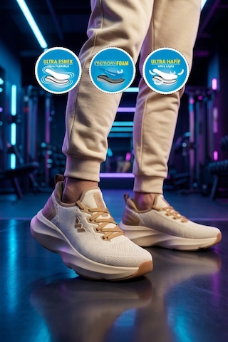Walkway Bej Fileli Hafif Esnek Hafızalı Taban Unisex Spor Ayakkabı Flexnova M
