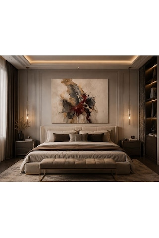 Çerçevesiz Modern Soyut Ekspresyonist Kanvas Tablo Bordo, Antrasit Ve Altın Dokulu Lüks Duvar Dekoru Salon, Antre, Ofis Ve Yatak Odası İçin Premium Tasarım Tablo