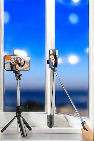 Selfie Çubuğu Tripod Kumandalı Telefon Ilkeshop - 77 Tutucu Siyah