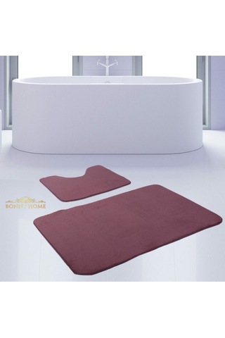 Bonny Home Unicolor Düz Mürdüm 2li Banyo Paspası Halısı Seti Kaymaz Krem