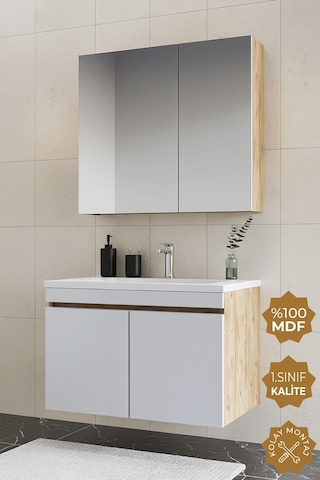 Teta Home Tokyo 80 Cm Mdf Banyo Dolabı Seti Atlantik Çam-beyaz Atlantik Çam - Beyaz