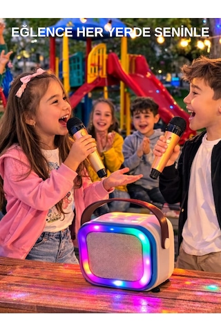 Teknozeel Çift Mikrofonlu Karaoke 5 Ses Efektli Rgb Işıklı Bluetooth Kablosuz Hoparlör Pembe Renk Ses Bombası
