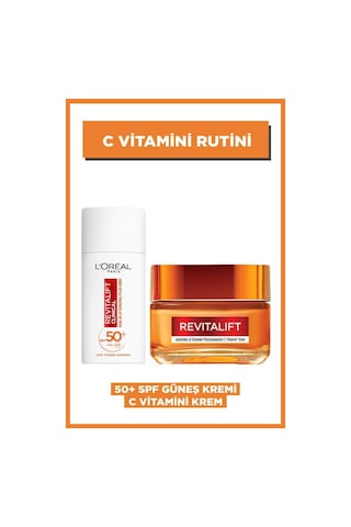 L'Oréal Paris Revitalift Clinical Günlük Yüz Güneş Kremi SPF50+ 50 ML + Aydınlatıcı C Vitamini İçerikli Yüz Kremi 50 ML