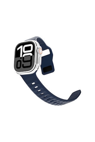Watch 7 45mm Kordon Kordon Çift Renk Özel Tasarım Krd-160 Silikon Strap Kayış Lacivert