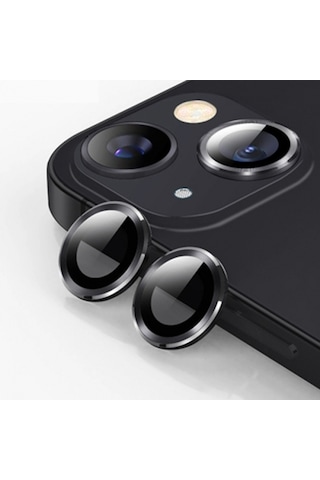 More TR ALLY iPhone 14-14 Plus 3D Metal Çerçeveli Kamera Lens Koruyucu - siyah
