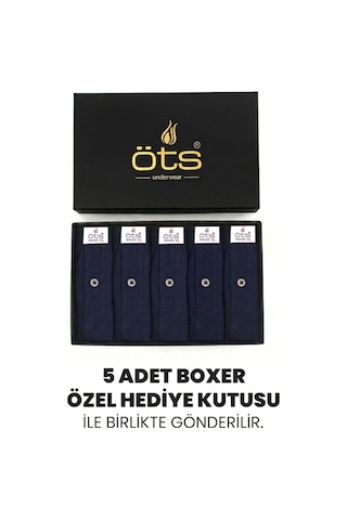 Öts Premium 5'li Erkek Boxer Düğmeli, Süprem - Hediye Kutulu, %100 Pamuk, Lacivert