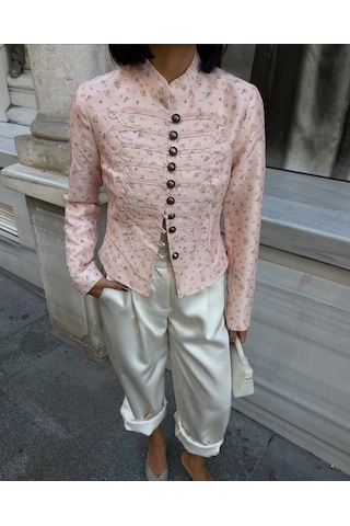 Diva Butik Düğme Detaylı Toz Pembe Ceket Açık Pembe