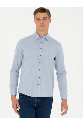 Cacharel Açık Mavi Slim Fit Uzun Kollu Klasik Gömlek Denım