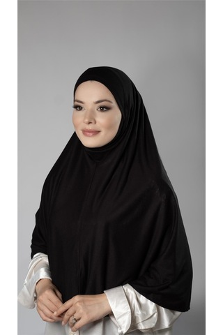 Siyah Pratik Hazır Geçmeli Tesettür Eşarp Viskon Arkası Lastikli Peçeli 2112 01