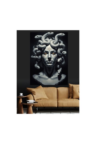 Mermer Dokulu Antik Medusa Büstü Dekoratif Kanvas Tablo - Yağlı Boya Dokulu