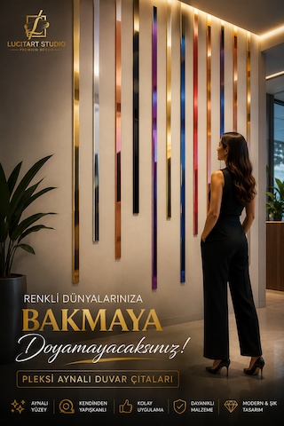 Lucitart Studio 5 Adet 5cmx120cm 1mm Kalınlığında Kendinden Yapışkanlı Pleksi Aynalı Duvar Çıtası 9 Renk Seçeneği Dekoratif Duvar, Kapı, Tv Ünitesi Ve Mobilya Çıtası Siyah